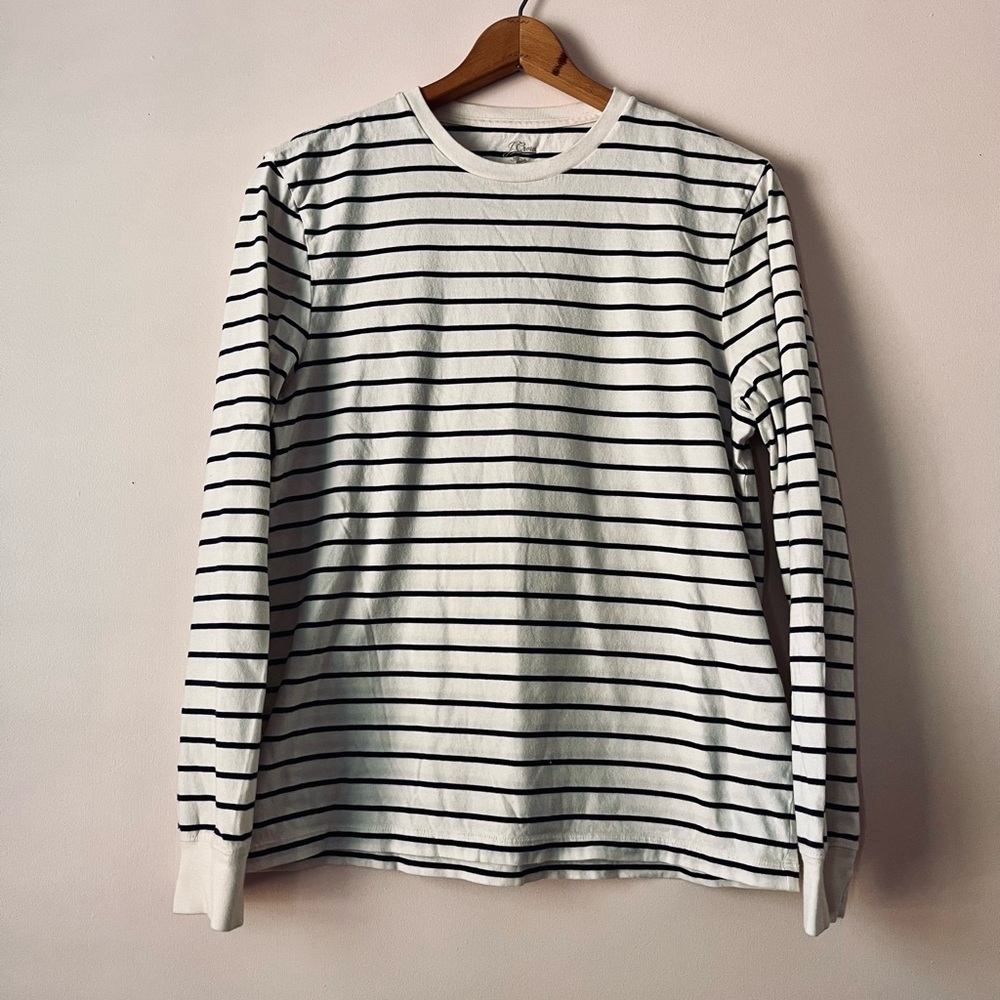 J Crew Navy White Striped Long Sleeve Shirt Size Large